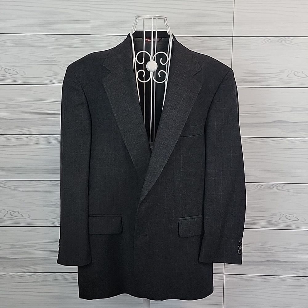 Burt Pulitzer Collection Suit Jacket - Dark Slate Grey Checkered Mens Size 42R